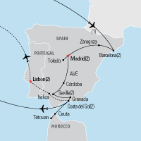 Map of Barcelona, Madrid & Andalusia Educational Tour