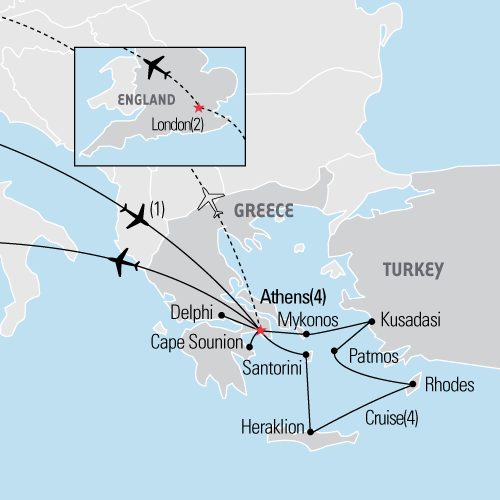 Map of Athens & the Aegean tour