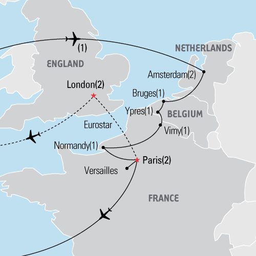 Map of The Netherlands & France tour