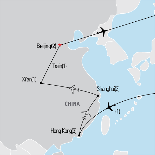 Map of Beijing and Hong Kong tour