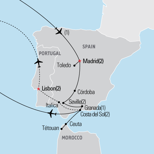 Map of Madrid & Andalusia tour