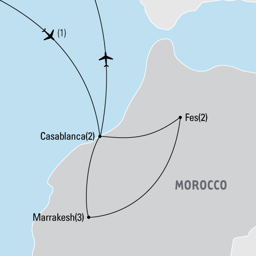 Map of Moroccan Highlights tour
