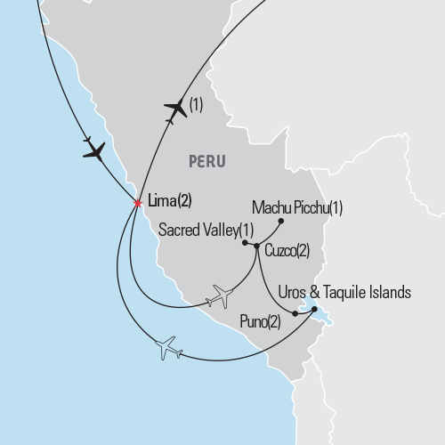 Map of Peru: Incan Adventure tour