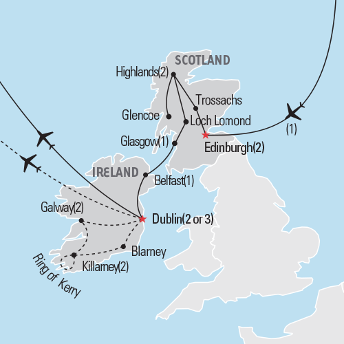 Map of Scotland & Ireland tour