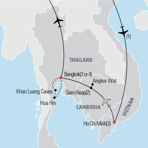 Map of Vietnam, Cambodia & Thailand tour