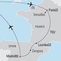 World Youth Day 2011: Paris, Lourdes & Madrid Tour Map