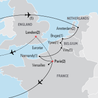The Return to Vimy Ridge 2012: The Netherlands & France Tour Map