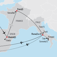 Map of Madrid, Paris, & Rome Educational Tour 