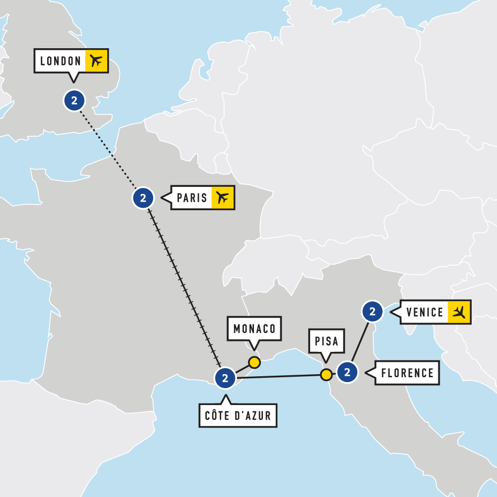 Map of Northern Italy & France Educational Tour 
