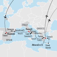 Map of Spain, Italy, & Greece Educational Tour 