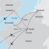 Paris, Vimy, Normandy Educational Tour Map