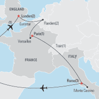 London Paris and Rome Educational Tour Map