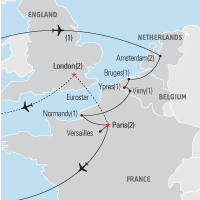 Map of Amsterdam Vimy Normandy and Paris Educational Tour