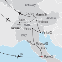 Map of Italy, Austria & Germany Educational Tour 
