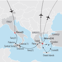 Map of Operation Husky 2013: Rome, Sicily & Greece Educational Student Tour and Trip | Explorica