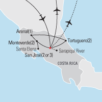 Map of Costa Rica Adventure Educational Tour