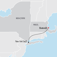 Map of Boston & New York Educational Student Tour and Trip