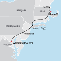 Map of Boston, New York City, & Washington, DC Educational Student Tour and Trip