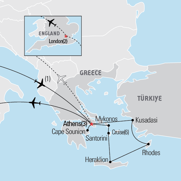 Map of Athens, Istanbul & the Aegean tour