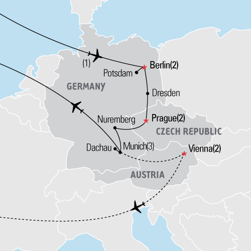 Map of Berlin, Prague & Munich tour