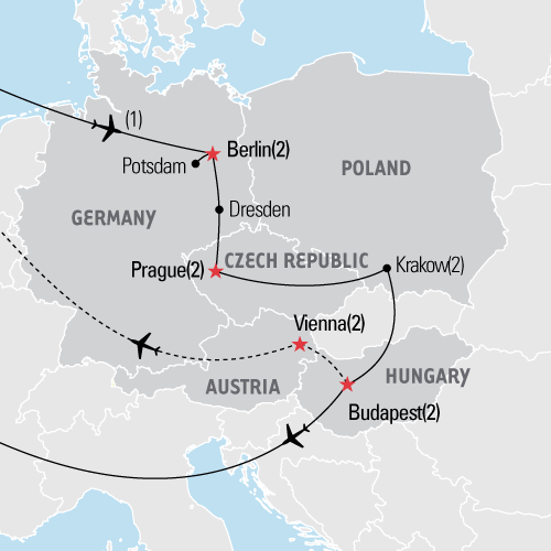 Map of Central European Cities tour