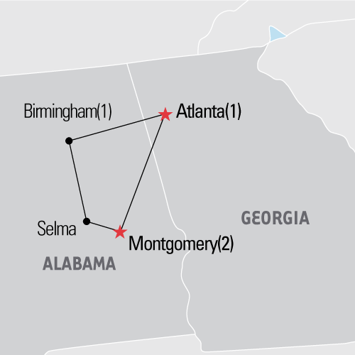 Map of Civil Rights in the South tour