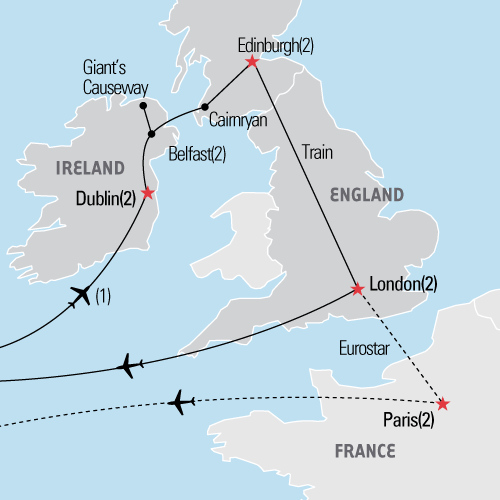 Map of the Dublin & the United Kingdom tour