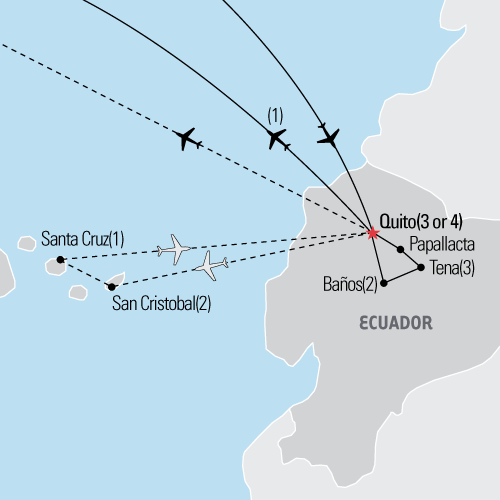 Map of Ecuador: Andes & Amazon Adventure tour