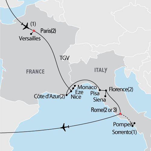 Map of France & Italy tour