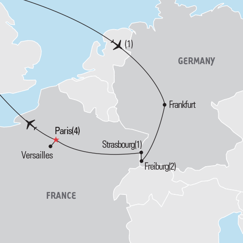 Map of the Math & Science: Germany & France tour