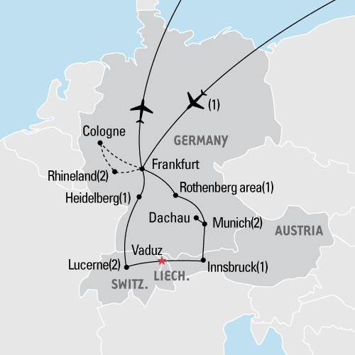 Map of Germany, Switzerland & Austria tour