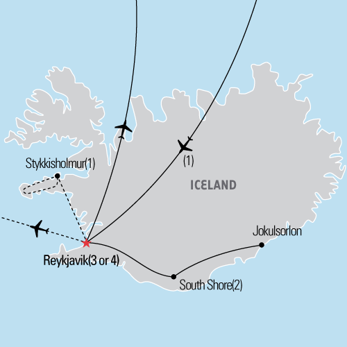 Map of Iceland Adventure tour