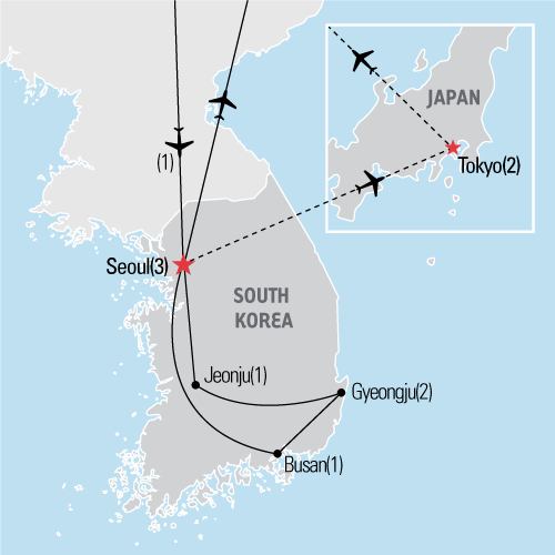 Map of Seoul, Gyeongju & Busan