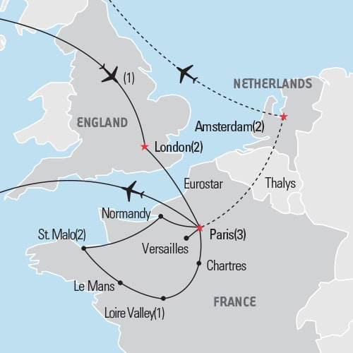 Map of London & France tour