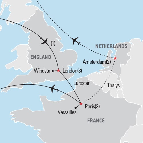 Map of London & Paris tour