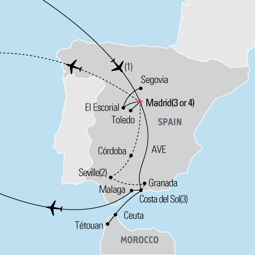 Map of Madrid & the Costa del Sol Highlights tour