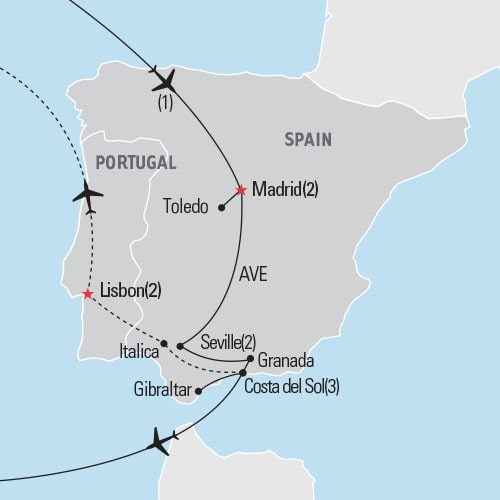 Map of Madrid & the Costa del Sol tour