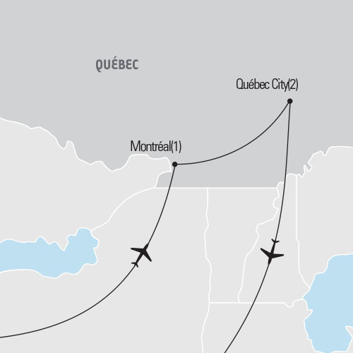 Map of Montréal & Québec City Four Day Spring tour