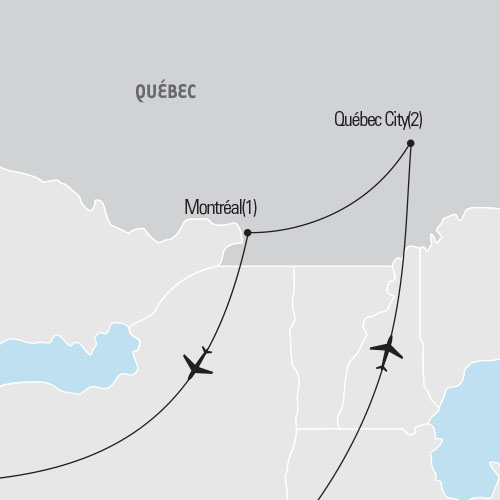 Map of Québec City & Montréal Four Day Spring tour