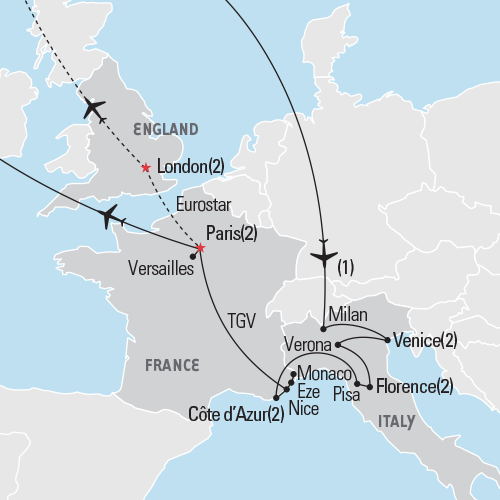 Map of Northern Italy & France tour