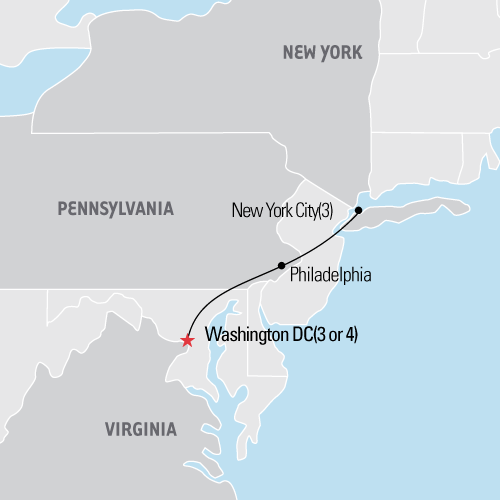 Map of the Washington DC, Philadelphia & New York City tour