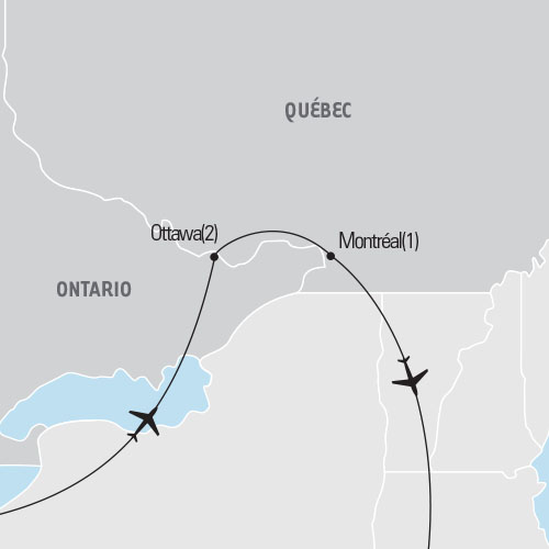 Map of Ottawa & Montréal Four Day Spring tour