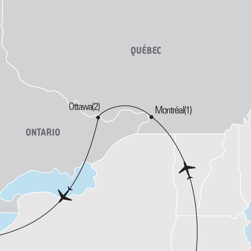 Map of Montréal & Ottawa Four Day Spring tour