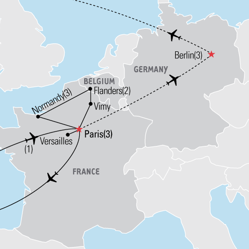 Map of D-Day Paris, Vimy & Normandy tour