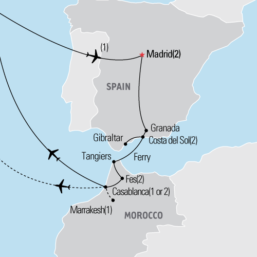Map of Spain & Morocco tour