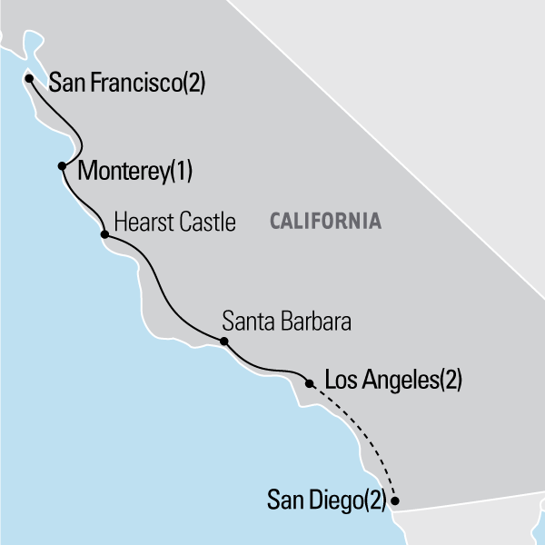Map of San Francisco to Los Angeles: The Pacific Coast tour
