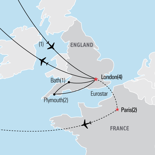 Map of STEM - London & West country tour