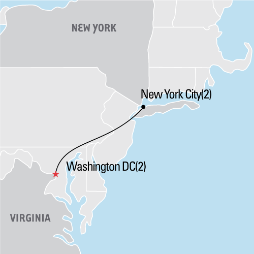 Map of Washington DC & New York City tour
