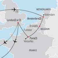 Map of Benelux, Paris, & London Educational Tour