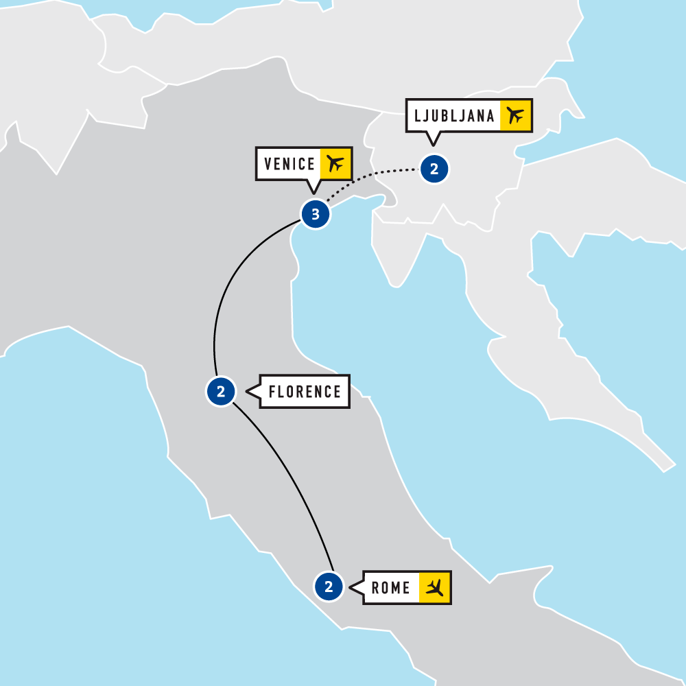 Map of Rome, Florence, & Venice Educational Tour 